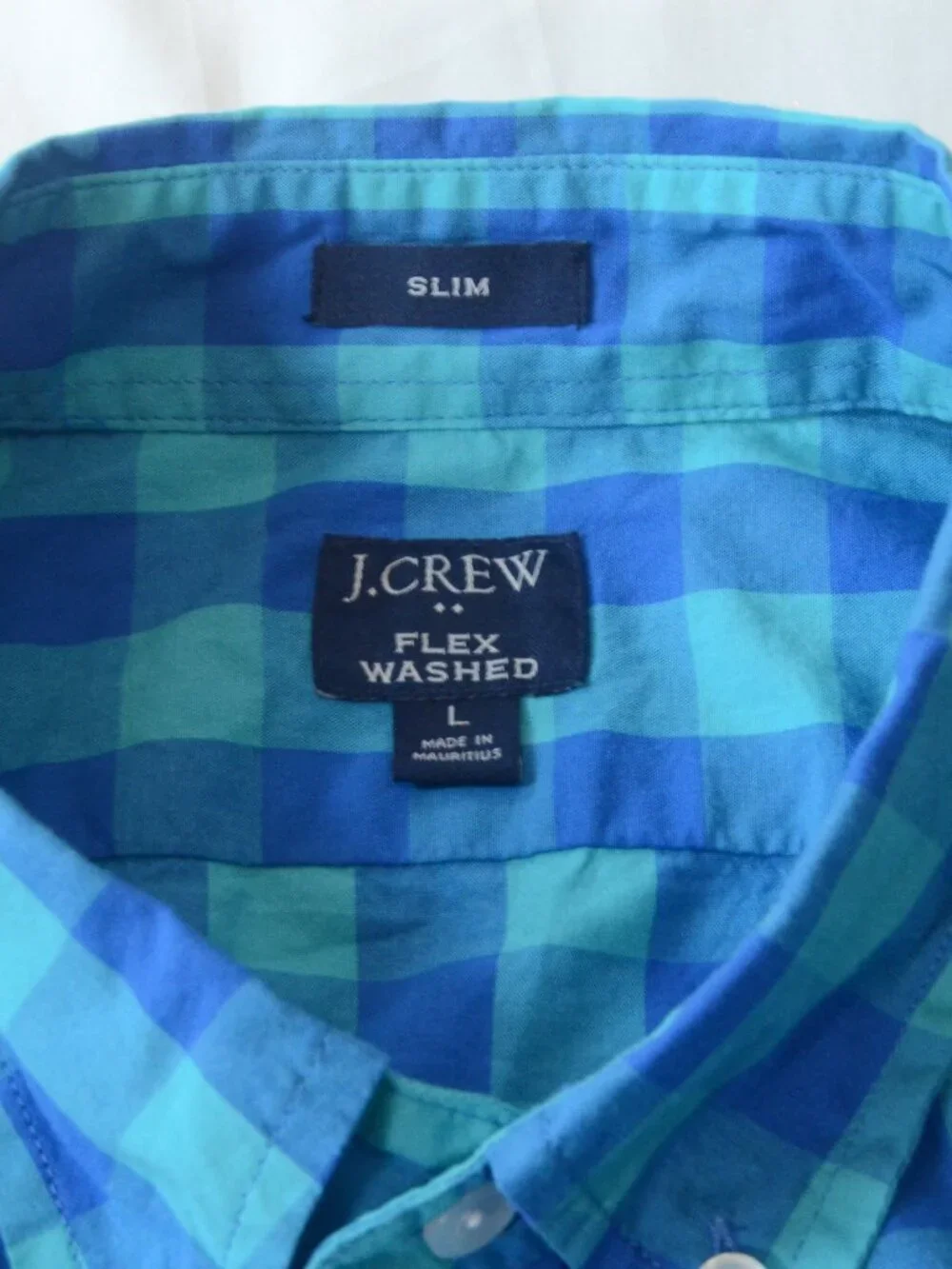 J.Crew Flex Washed Slim Blue Buffalo Plaid Button Down Shirt Men's Large Cotton